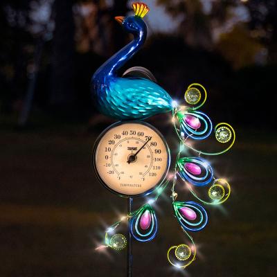 China American Solar Peacock Outdoor Thermometers for Patio, Waterproof Landscape Path Lights for Garden Decorations for sale