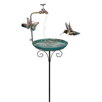 China Installment 50 Easy Height Solar Bird Bath with Metal Stake Antique Bronze Faucet String Light Solar Vessel for Outdoor Garden Decoration for sale