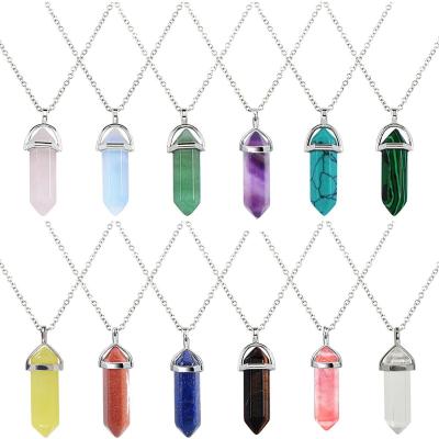 China DIY Fashional Beads DIY Jewelry Geometry Acute Quartz Healing Ball Shape Natural Stone Crystal Pendant Necklace Hexagonal Pendant Necklace for sale