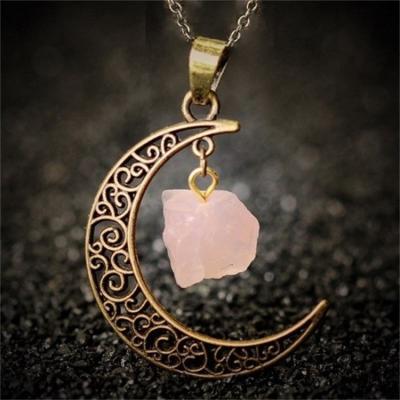 China DIY Fashional Bead Natural Moon Crystal Jewelry Pendant Necklace Vintage Amethyst Chain Link Necklace Pendant Alloy Stone for sale