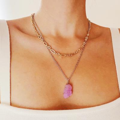 China DIY Fashional Bead Amethyst Quartz Handmade Healing Necklace Pendant Wire Wrapped Irregular Natural Stone Pendant Necklace Jewelry for sale