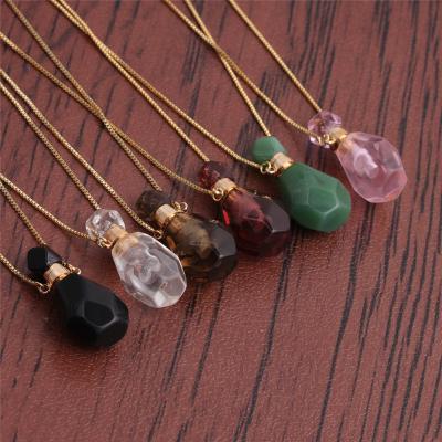 China DIY Fashional Bead Western Style Wholesale Crystal Stone Pendant Necklace Colorful Flame Shape Perfume Aromatherapy Oil Bottle Pendant Necklace for sale