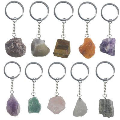 China Wholesale Amethyst Multicolor Irregular Natural Stone Quartz Crystal Key Chain Clear Rose Dangling Key Chain for sale