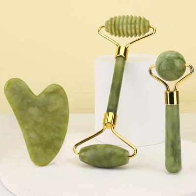 China China Jade Roller Massage Rod Container Three Piece Set Crystal Massage Wand Beauty Massager Crystals Healing Scraping Stones for sale