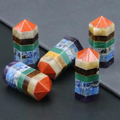 China China Hot Sale 7 Chakra Hexagonal Column Ornament Healing Heads Chakra Tower 7 Chakra Bonded Obelisks for sale