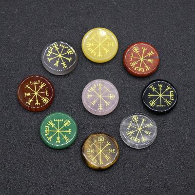 China China Wholesale Natural Agate Stone Engraved Chakra Crystal Stones Set Talisman Symbol Vegvisir Reiki Crystal Chakra Stone Set for sale