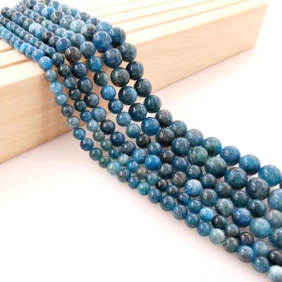 China DIY Fashional Beads 4mm 6mm 8mm 10mm Blue Apatite 12mm Smooth Round Natural Stone Beads Bracelet Necklace For Jewelry Making for sale