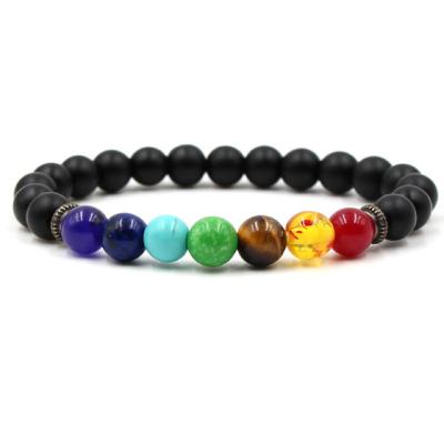 China Natural Stone 7 Chakra Healing Bead Yoga Energy Vintage Volcanic Jewelry Bracelet Stretch Beaded Bracelets for sale