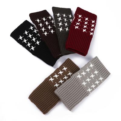 China Most Popular Autumn And Winter Jacquard Gloves Warm Arm Breathable Mid Length Knitted Fingerless Gloves for sale