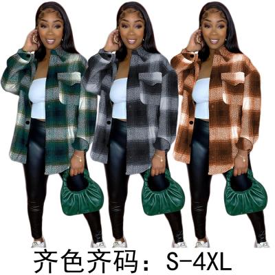 China MISSQ GT9959 New Arrival Breathable Plaid With Pocket Fashion Womens Jackets And Coats 2021 for sale