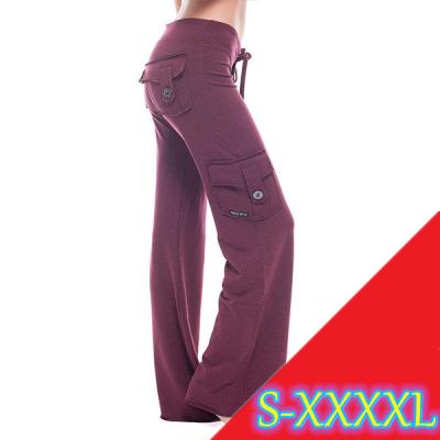 China CP11281 European and American Drawstring Pocket Button Waist Stretch Anti-Wrinkle Yoga Pants Wide Leg Pants for sale