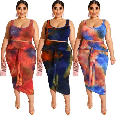 China 20778 Colors Tie Dye Anti-pilling 2 Pieces Set Women Fashion Summer Women's Skirt Set Bodycon Plus Size Woman Set for sale