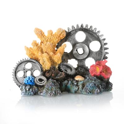 China Resin Artificial Coral Fish Tank Ornaments Sawtooth Coral Gear Decoration Underwater Reaf Viable Resin Aquarium for sale