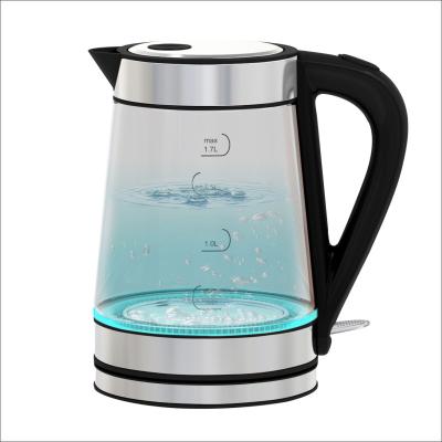 China ENZO Home Kitchen Small Electric 360 Degree Rotating Base Led Heater 1.7L Blue Glass Stainless Steel Tea Kettle New Smart Kitchen Customized Power for sale