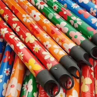 China Factory Price Stocked Wholesale Cleaning Tools Sweep Broom Stick Flowers Colorful PVC Coated Wooden Broom Wooden Handle for sale