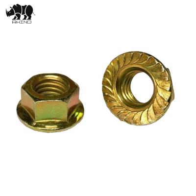 China Heavy Industry Carbon Steel Grade 6 Standard DIN6923 M10 Yellow Galvanized Hex Flange Nut for sale