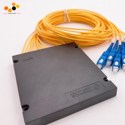 China FTTH 32 Way UPC LSZH PVC Hytrel Single Mode Cassette Type Fiber Optic PLC Splitter for sale