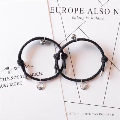 China Environmental Friendly Fashion Handmade Braided Twisted Rope Bracelets Promise Jewelry Gift Magnetic Bracelet For Couples for sale