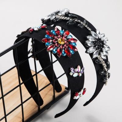 China Eco-friendly baroque colorful wide diamond fashion flower crystal flower headband for sale