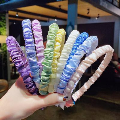 China Simple Eco-friendly Hair Headdress Solid Color Fabric Pleated Headbands Hairbands For Girls Kids for sale