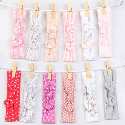 China Durable European and American baby printed headband children's rabbit ear knot elastic headband for sale