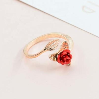 China Environmental Friendly Wholesale Soft Open Adjustable Gold Rose Flower Ring Jewelry for sale