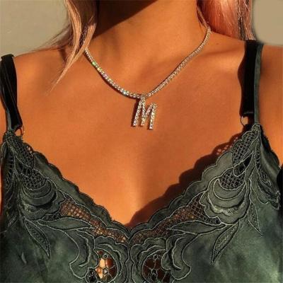 China Fashion Rhinestone Diamond Initial Letter Necklace Nickel Free Custom Pendant for sale