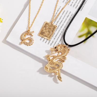 China Black Chain Diamond Chinese Dragon Necklace Environmentally Friendly Fashion Rope Jewelry Accessories Gold Pendant for sale