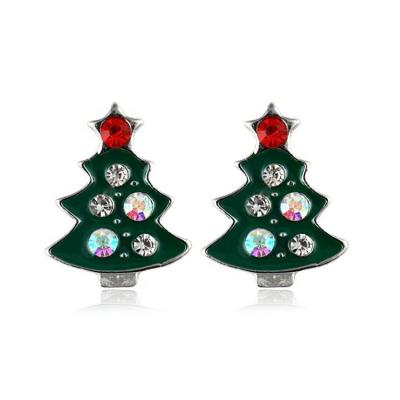 China Environmental Friendly Metal Drops Drill Crystal Rhinestone Earrings Green Christmas Tree Earrings Jewelry for sale