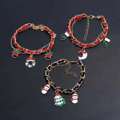 China Popular Fashion Snowflake Bell Christmas Tree Pendants Bracelet Nickel Free Gold Plated Women's Christmas Bracelets for sale