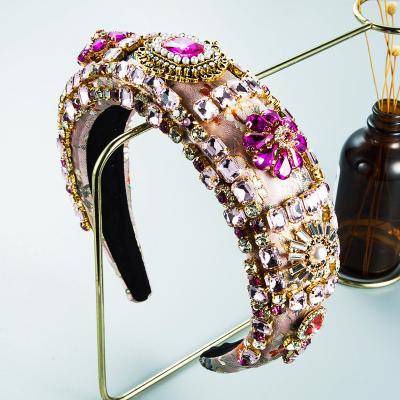 China New Baroque Luxury Sponge Headband Full Rhinestone Embroidery Hairband Eco-friendly Thick Hair Accessories For Women for sale