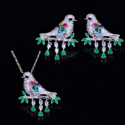 China Non-fading/Anti-allergic High Quality Jewelry Set For Wedding Party Luxury Bridal Tassel Bird Necklace Zirconia Jewelry Set for sale