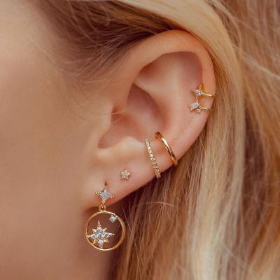 China Anti Allergy Statistical Romantic Stud Earrings Design Zirconia Star And Moon Butterfly Earings Studs Women Set for sale