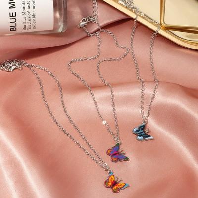 China Environmentally Friendly Hot Selling Ins Women Butterfly Necklace Colorful Pendant for sale