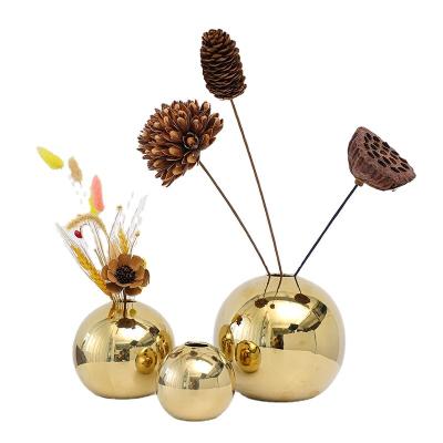 China Art Deco Fashion Ceramic Golden Style Affordable Luxury Decoration Round Ball Vase Set Of 3 Home Decoration For Living Or Wedding for sale