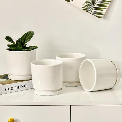 China Not easy to deform ceramic flower pot with tray simple creative personality radish clivia decor flower pot succulent green plant in stock for sale