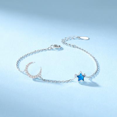 China New Trendy Fashion 925 Sterling Silver Gold Plated Gemstone Moon Star Charm Bracelets For Women for sale