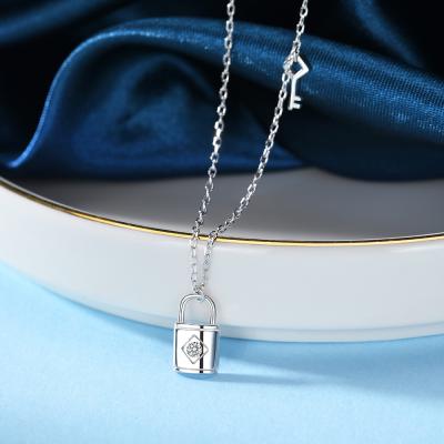 China New Fashion 925 Sterling Silver Crystal Lock Pendant FASHIONABLE Padlock Necklace Gold Plated Jewelry For Women for sale