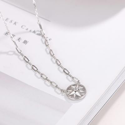 China New Fashion 925 Sterling Silver Gold Plated Compass Star TRENDY Gemstone Pendant Necklace For Women for sale