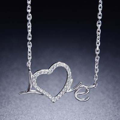 China New Products Baoyuan 925 Sterling Silver Love Heart Letter Necklace CZ Jewelry CSE1148 for sale