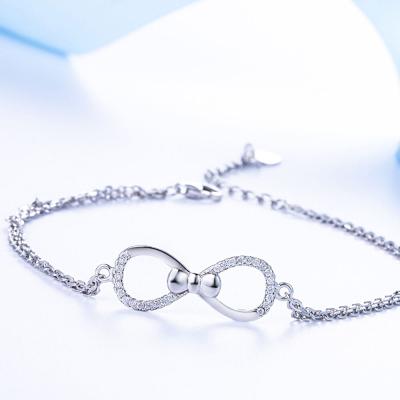 China Wholesale Trendy Women Girls Charm 925 Sterling Silver Infinity Chain Bracelet for sale