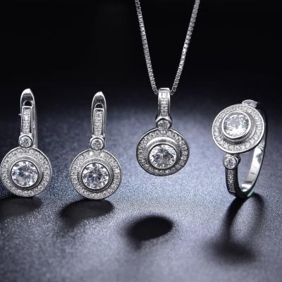 China Vintage Women's 14K Matrimonio 925 Sterling Silver Necklace Earring Wedding Jewelry Set for sale