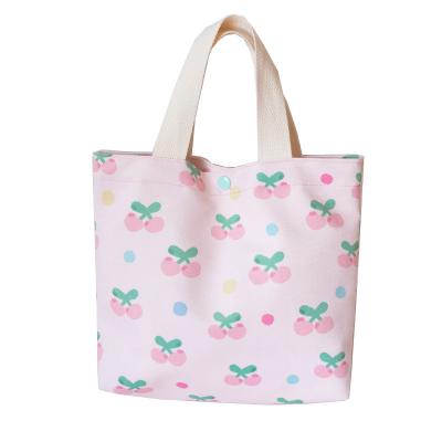 China New Arrival Foldable Running Canvas RTS Portable Reusable Floral Peach Printing Custom Cute Lunch Tote Storage Handmade Shopping Bag for sale