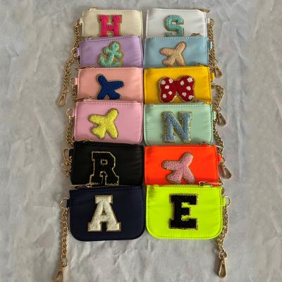 China RTS Mini Women Girl Bridesmaid Birthday Gift Voucher Card Holder Waterproof Running Nylon Portable Key Chain Wallet Personalized Letter Patches Custom for sale