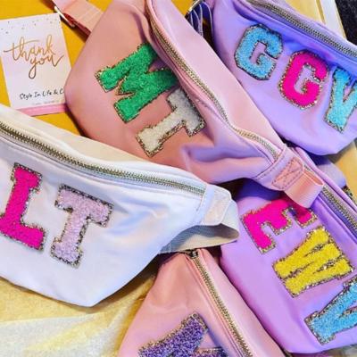 China RTS Glitter Anti-theft Running Nylon Portable Personalized Letter Patches Custom Travel Women Girls Bridesmaid Birthday Pussy Packages for sale