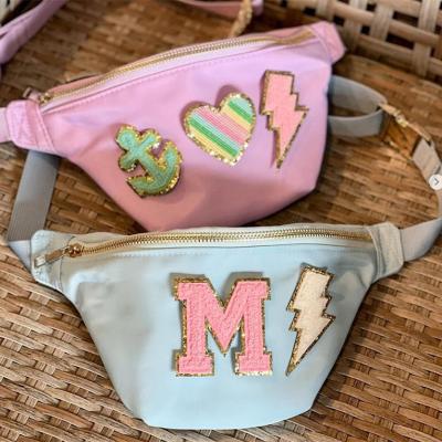 China Running Water Proof RTS Nylon Waterproof Classic Personalize Letter Patches Custom Women Girls Travel Bag Fanny Pack Bridesmaid Gifts Waist Pack for sale