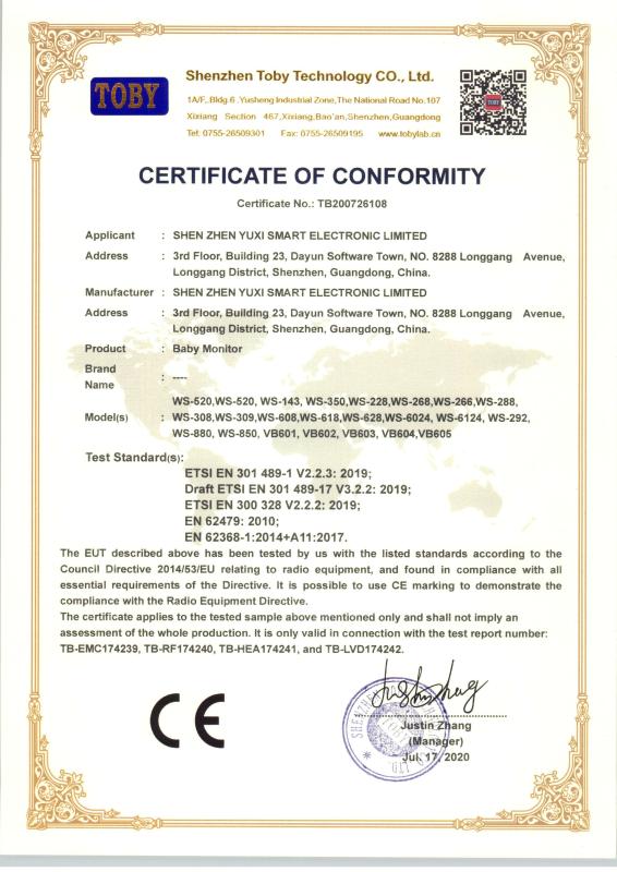 CE - Shenzhen Yuxi Smart Electronic Limited