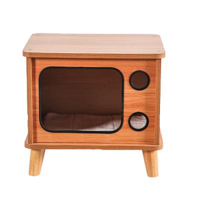 China Viable Old Fashion TV Style Wooden Cat Bed With Bedside Table Function for sale