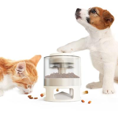 China Hot Auto Tour Pet Food Dispenser Automatic Dog Food Feeder with Top Push Button and Transparent Body for sale