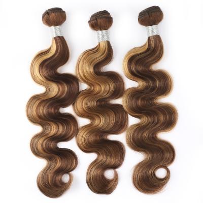 China Good Quality Brazilian Blonde Highlight Human Hair Extensions #P4m27 Piano Color 100% Remy Cuticle Lined Virgin Hair Bundles for sale